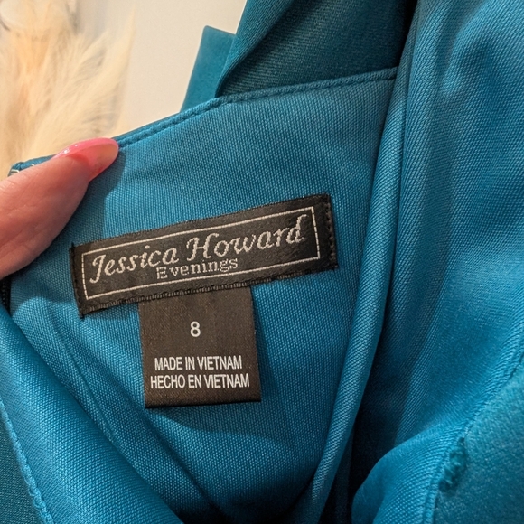 Elegant Jessica Howard Teal Blue One-Shoulder Dress Sz 8 - Picture 5 of 7